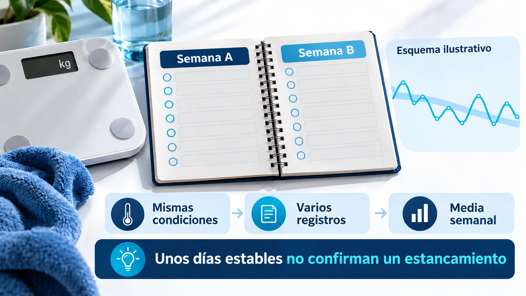 Registro en condiciones comparables y media semanal para interpretar las fluctuaciones del peso.