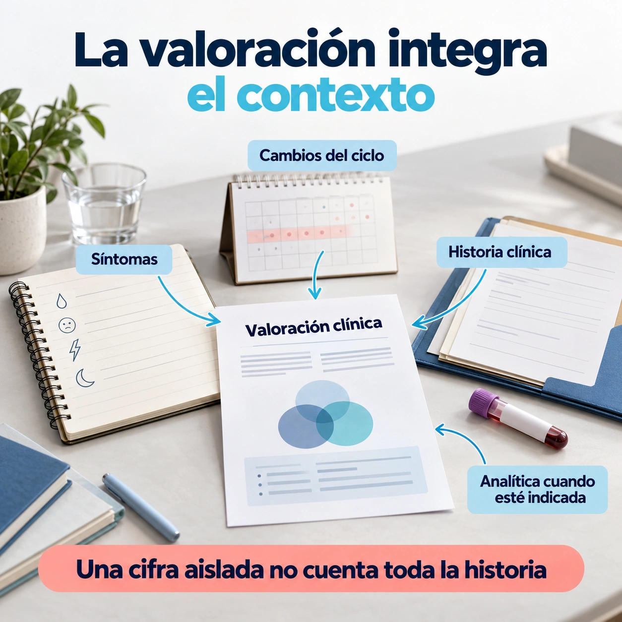 Valoración de la transición menopáusica basada en cambios del ciclo, síntomas e historia clínica, con analítica cuando esté indicada