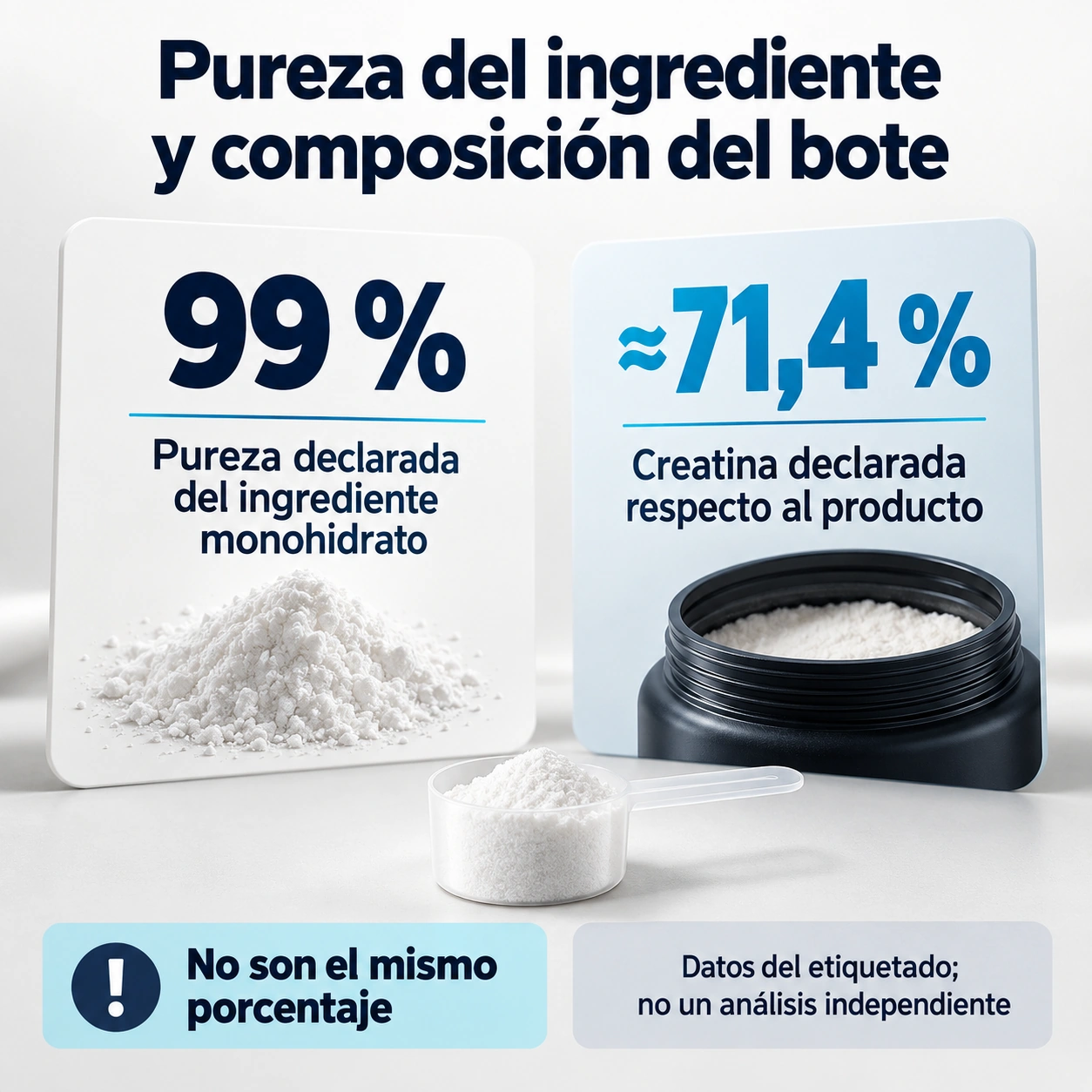 La pureza declarada de un ingrediente no equivale a su proporción dentro de toda la fórmula.