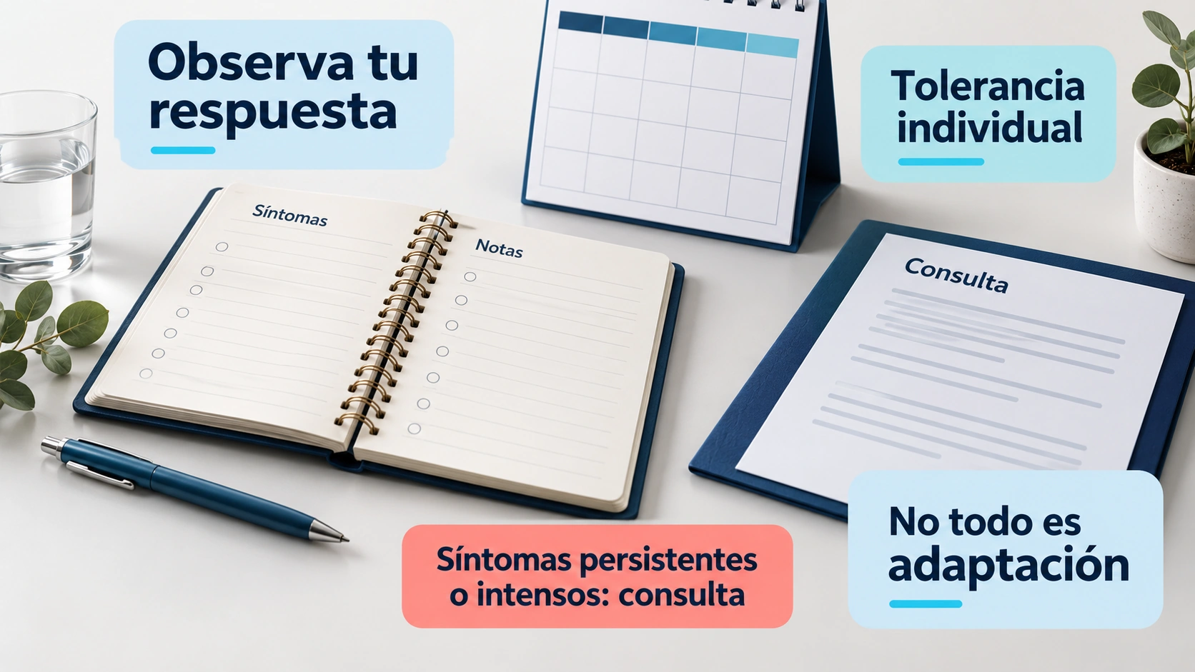 La respuesta individual y el estado de salud importan; síntomas persistentes o intensos requieren valoración y no deben atribuirse sin más a adaptación.