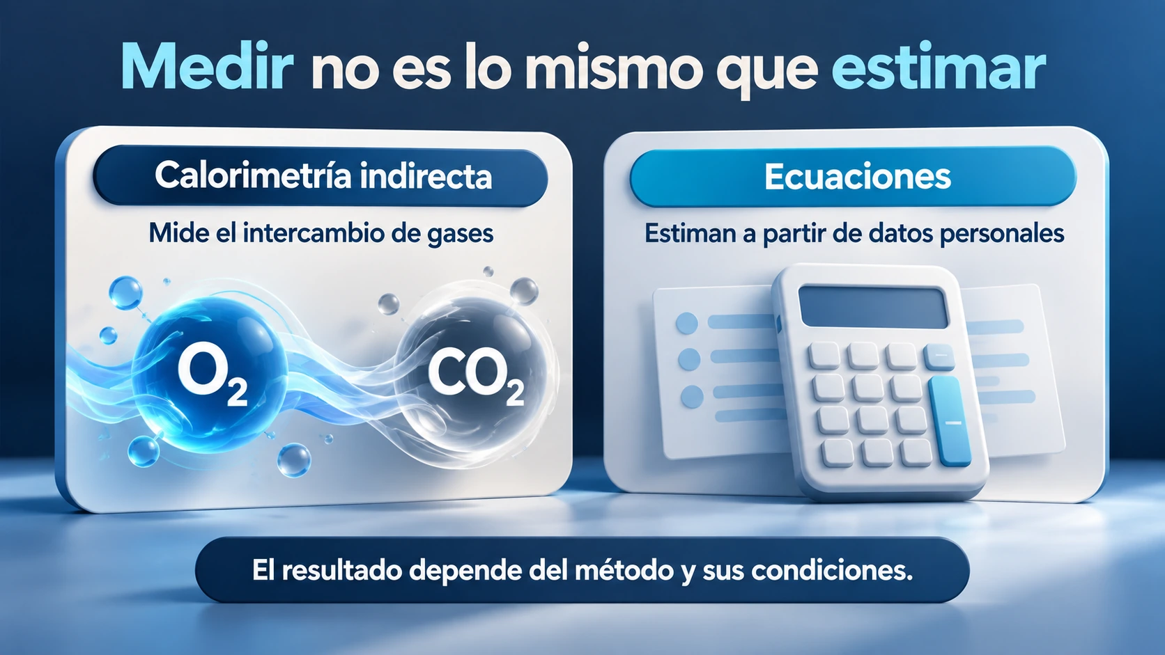 Comparación entre calorimetría indirecta, que mide intercambio de gases, y ecuaciones de estimación del gasto.