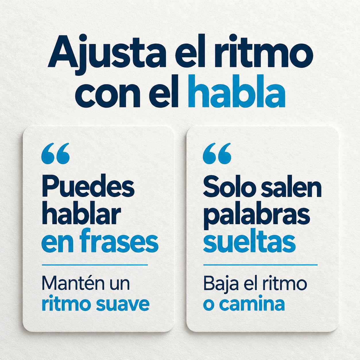 Comparación del test del habla: mantener un ritmo suave al poder hablar en frases y bajar el ritmo o caminar si solo salen palabras sueltas.