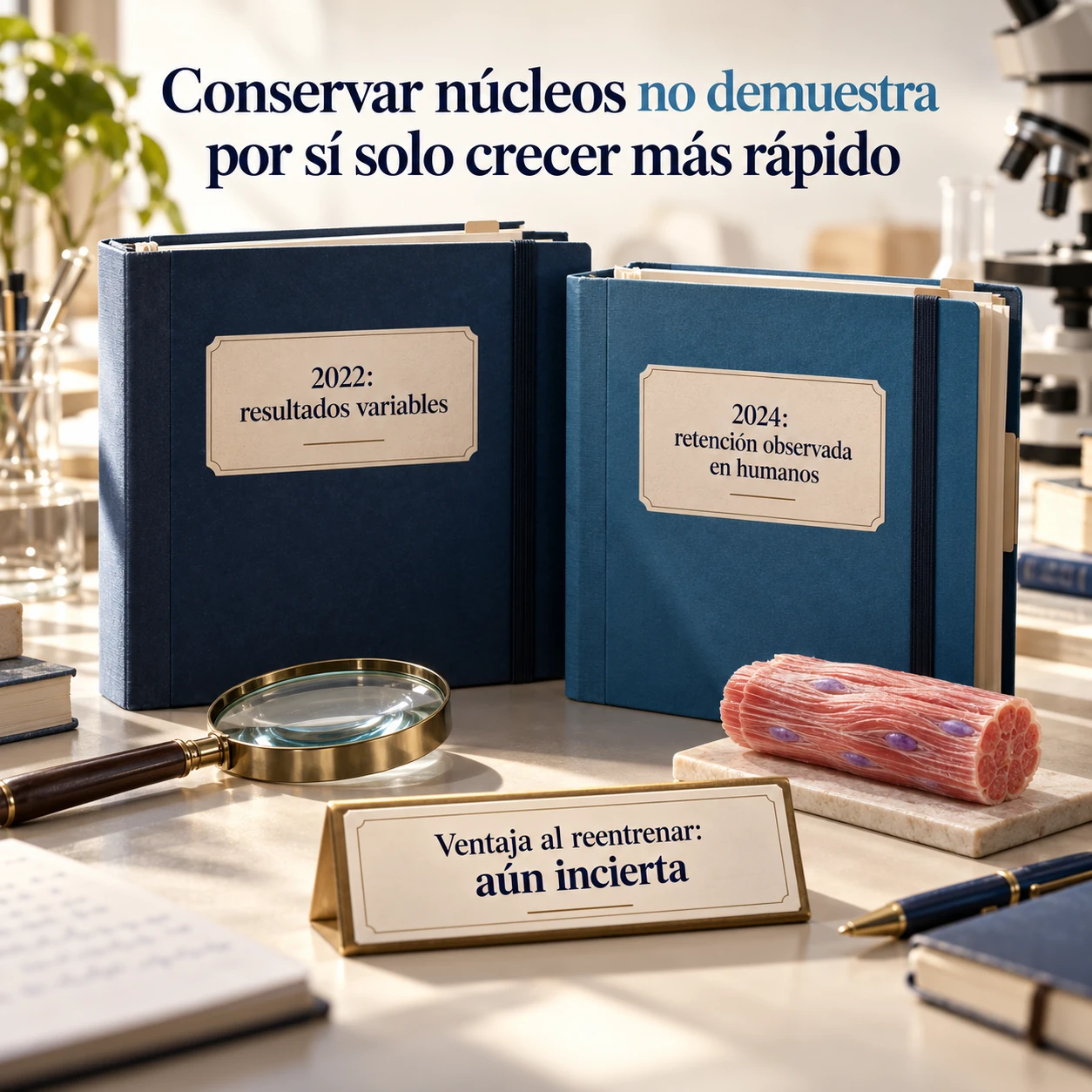 Resultados variables sobre los mionúcleos en 2022 y retención observada en un estudio humano de 2024, con ventaja al reentrenar todavía incierta.