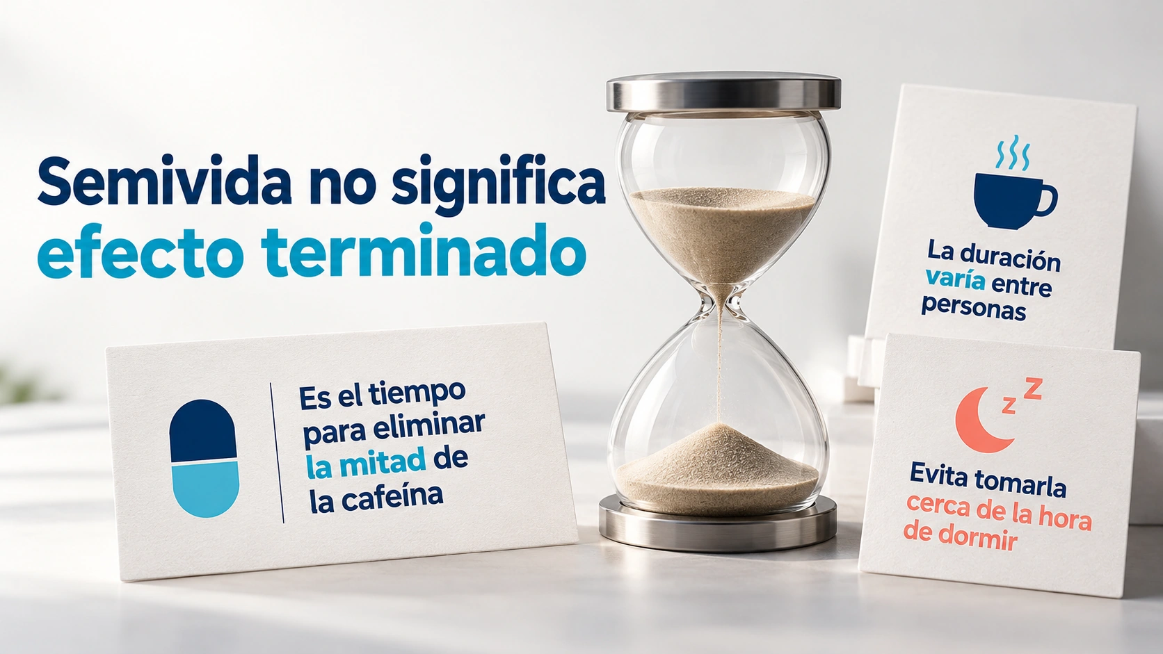 La semivida de la cafeína indica eliminación de la mitad, no desaparición total