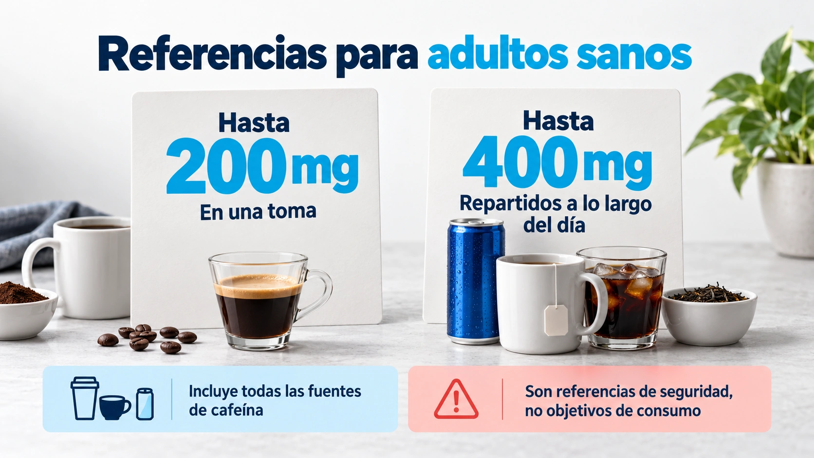 Diferencia entre las referencias de cafeína por toma y por día para adultos sanos