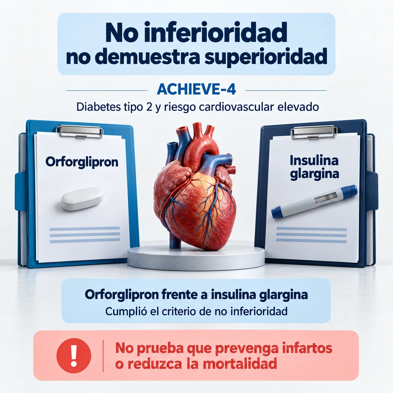ACHIEVE-4 evaluó no inferioridad cardiovascular frente a insulina glargina, sin demostrar prevención de infartos