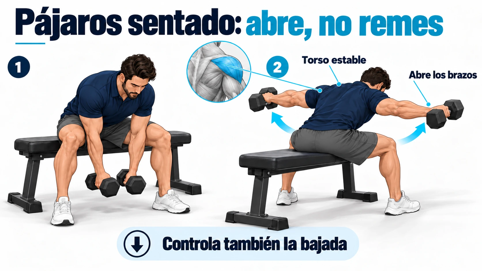 Fases de pájaros sentado inclinado con apertura de brazos y torso estable