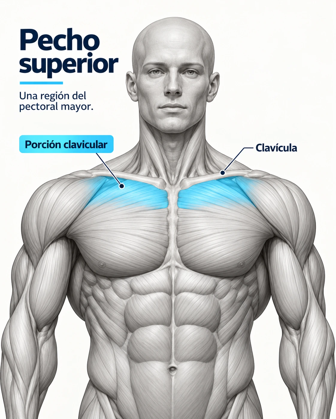 Ubicación de la porción clavicular en la zona superior del pectoral mayor.