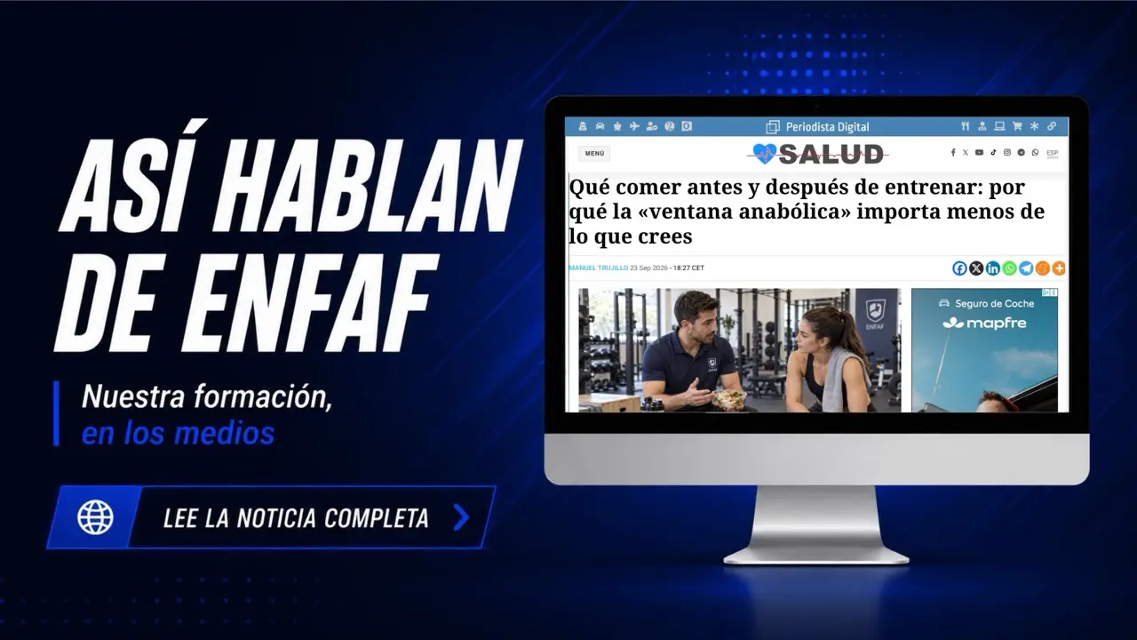 Portada de Periodista Digital sobre la ventana anabólica y qué comer antes y después de entrenar, con mención a ENFAF