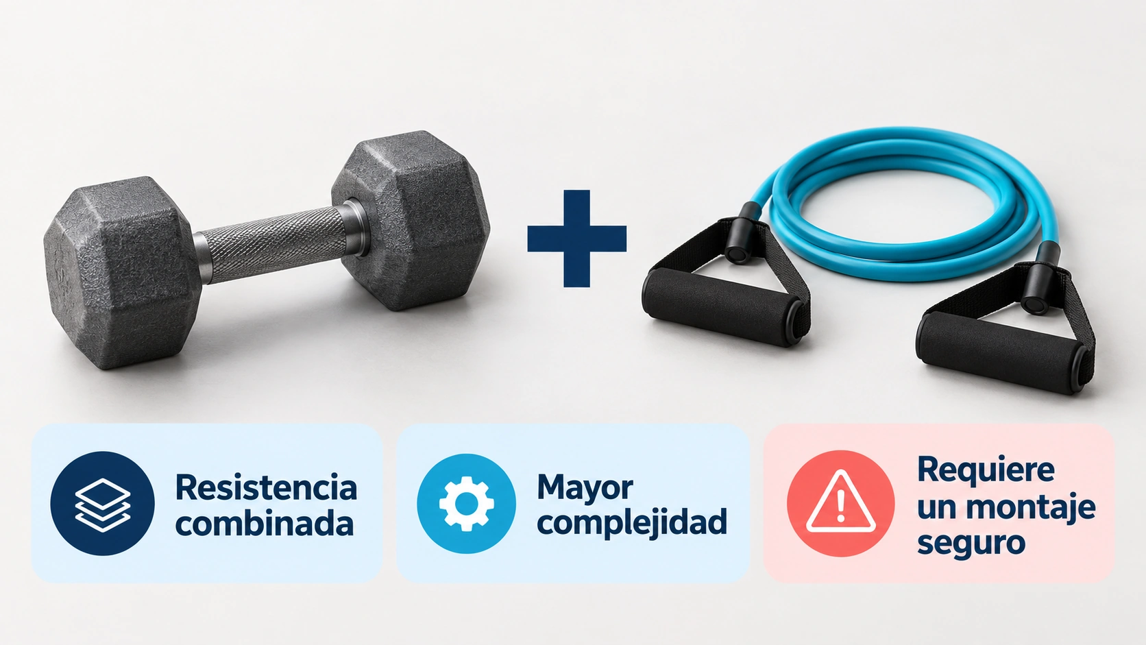 Combinar mancuernas y bandas modifica la resistencia y añade complejidad al montaje