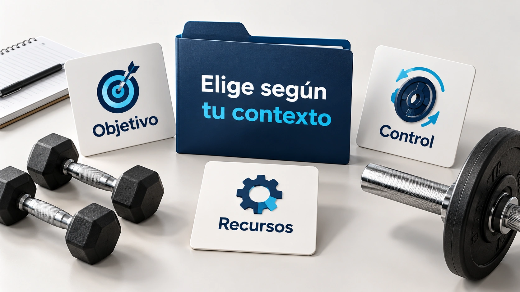 La elección entre barra y mancuernas integra objetivo, control de la carga y recursos disponibles