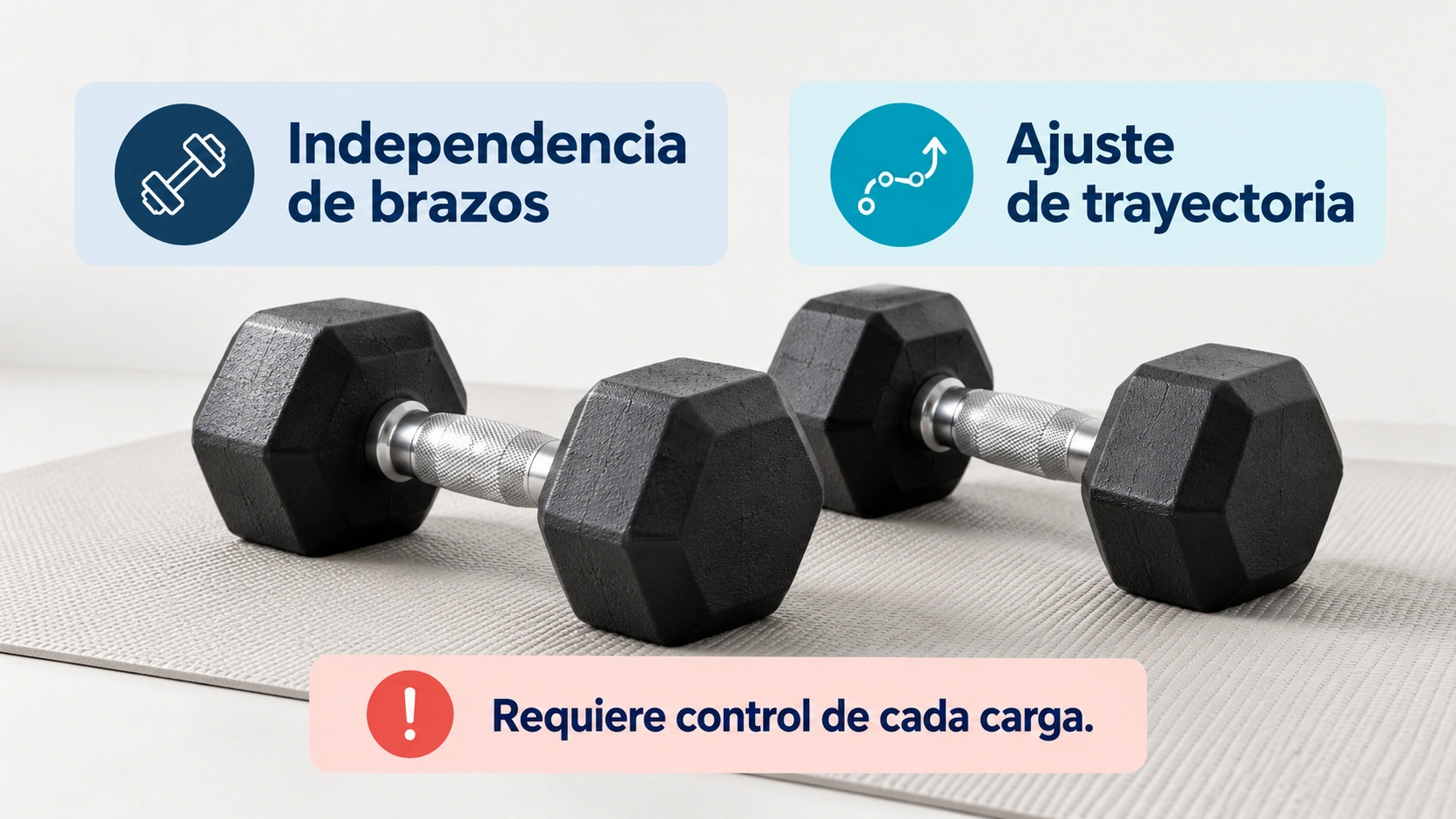 Las mancuernas ofrecen independencia de brazos y ajustes de trayectoria con necesidades propias de control
