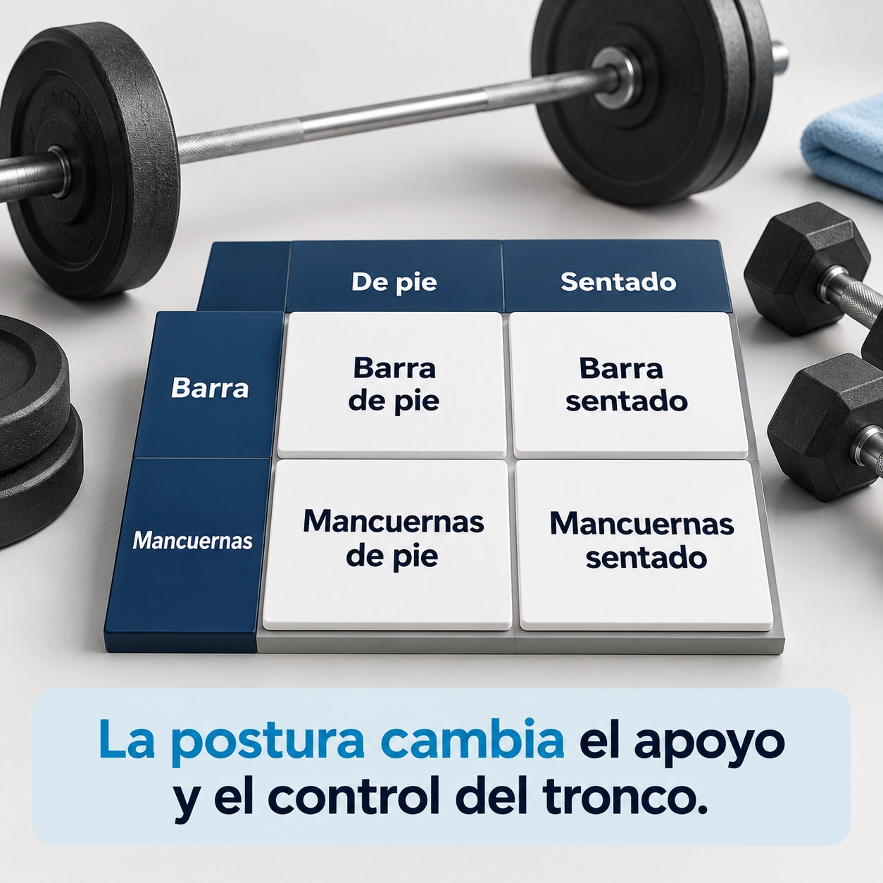 La postura y el implemento son dos decisiones distintas y se pueden combinar de cuatro maneras