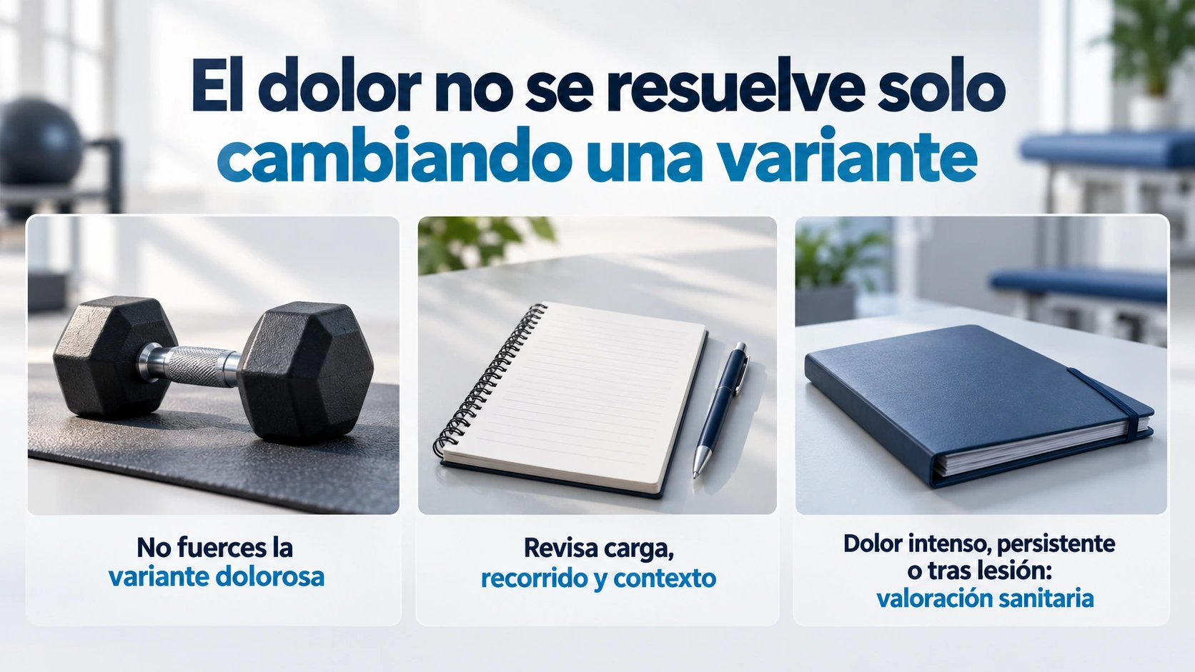 Claves para contextualizar el dolor al adaptar ejercicios y solicitar valoración sanitaria cuando corresponda.