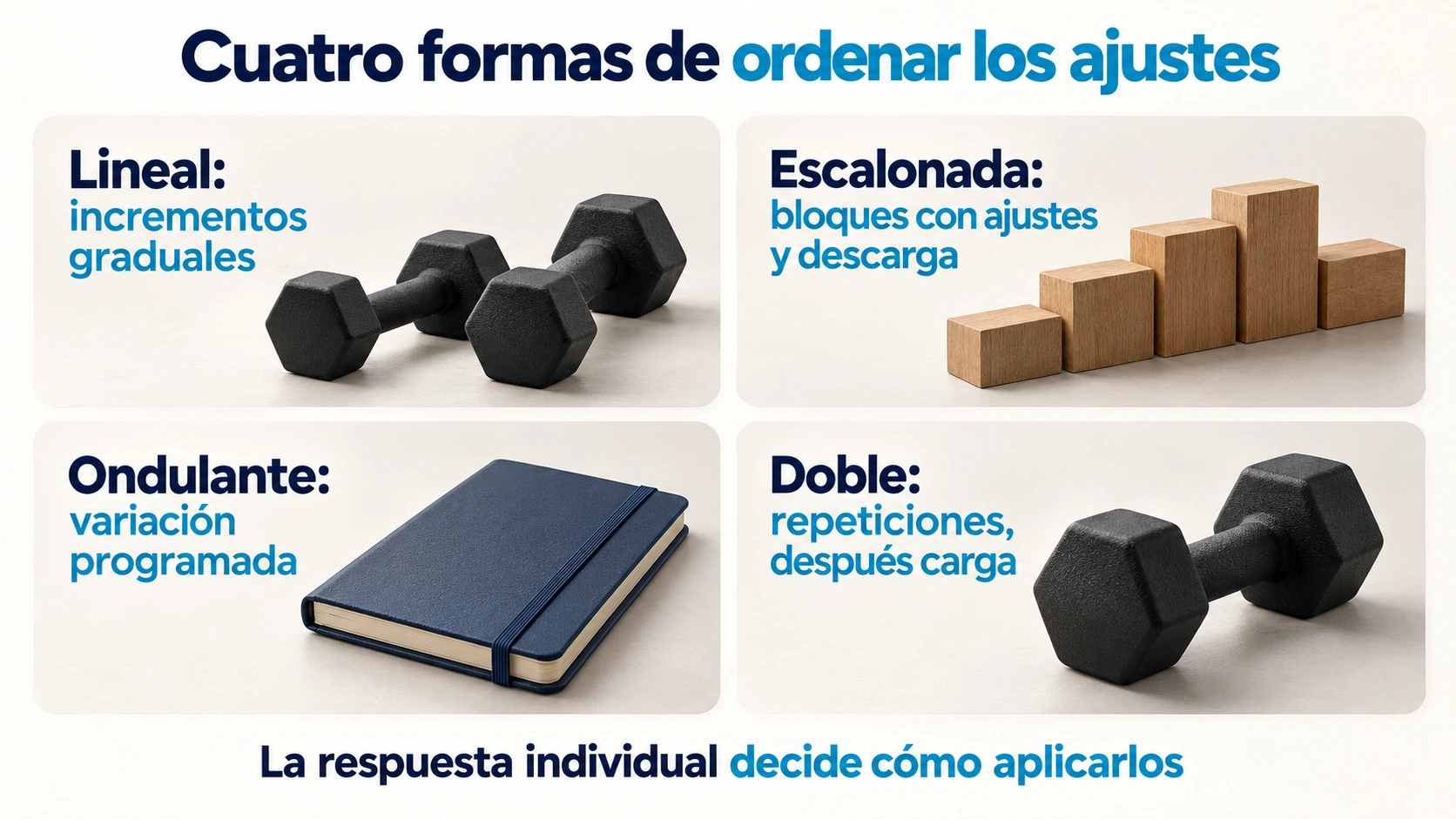 Modelos lineal, escalonado, ondulante y doble para organizar los ajustes del entrenamiento.