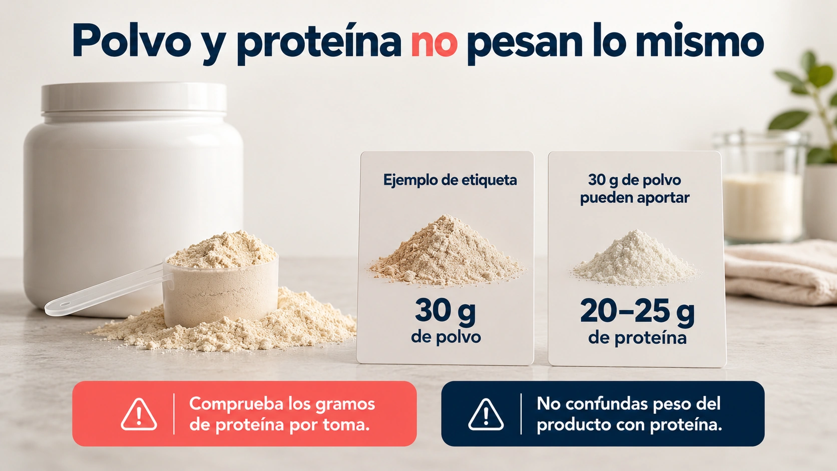 Los gramos de producto en polvo no equivalen automáticamente a gramos de proteína