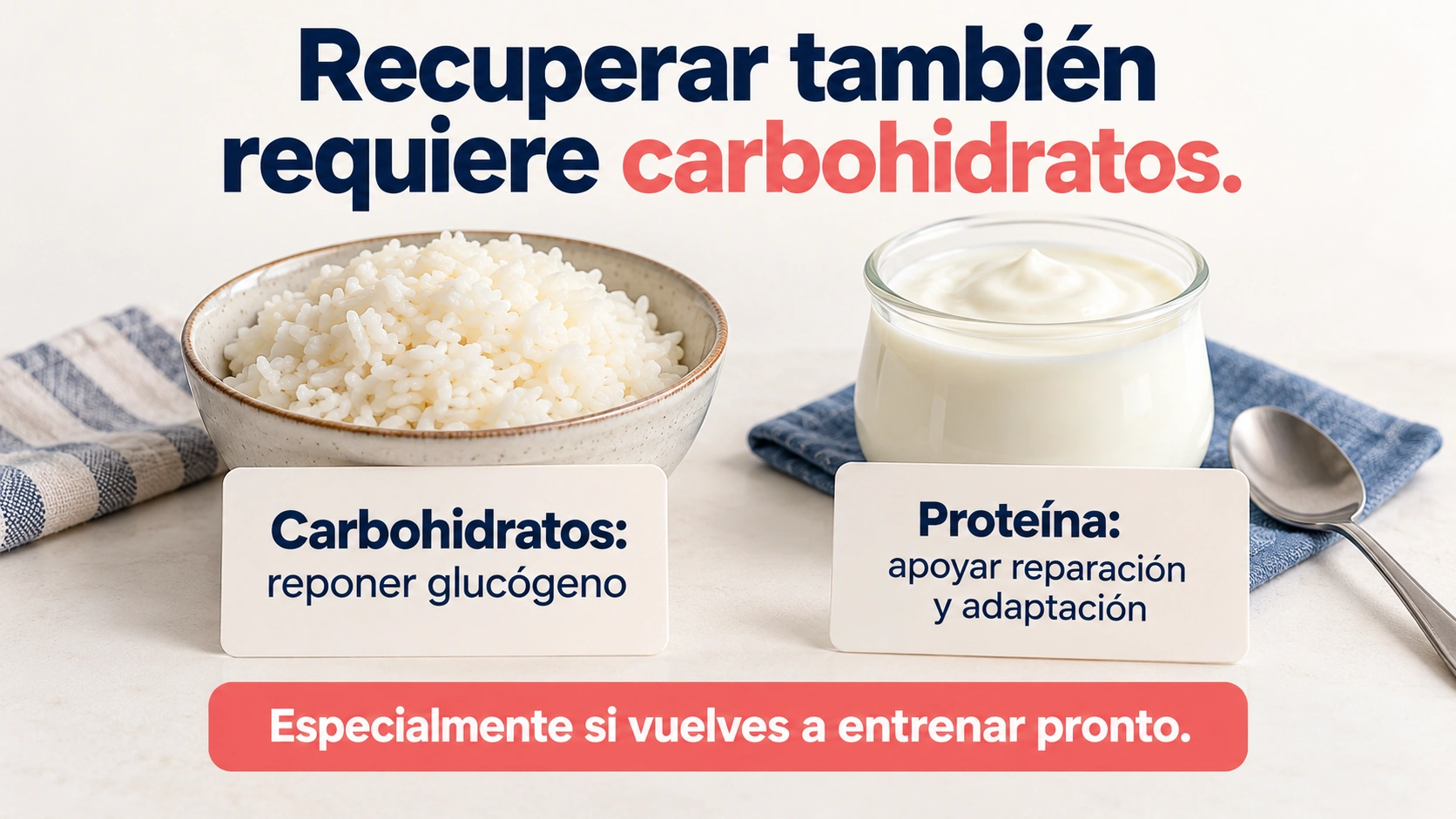Cuando hay poco tiempo entre sesiones los carbohidratos ayudan a reponer glucógeno y la proteína apoya la reparación