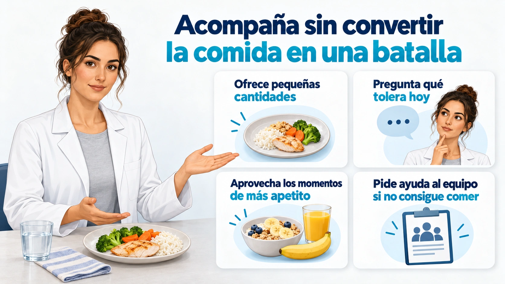 Ofrecer opciones tolerables y escuchar suele ser más útil que presionar para comer.