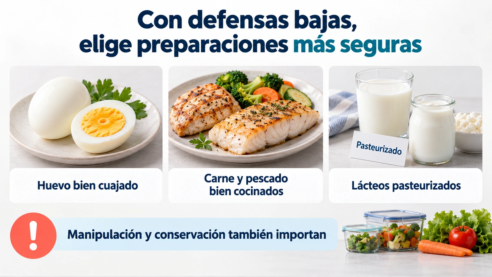 Evitar alimentos crudos de riesgo y elegir productos pasteurizados ayuda a reducir el riesgo de infección alimentaria.