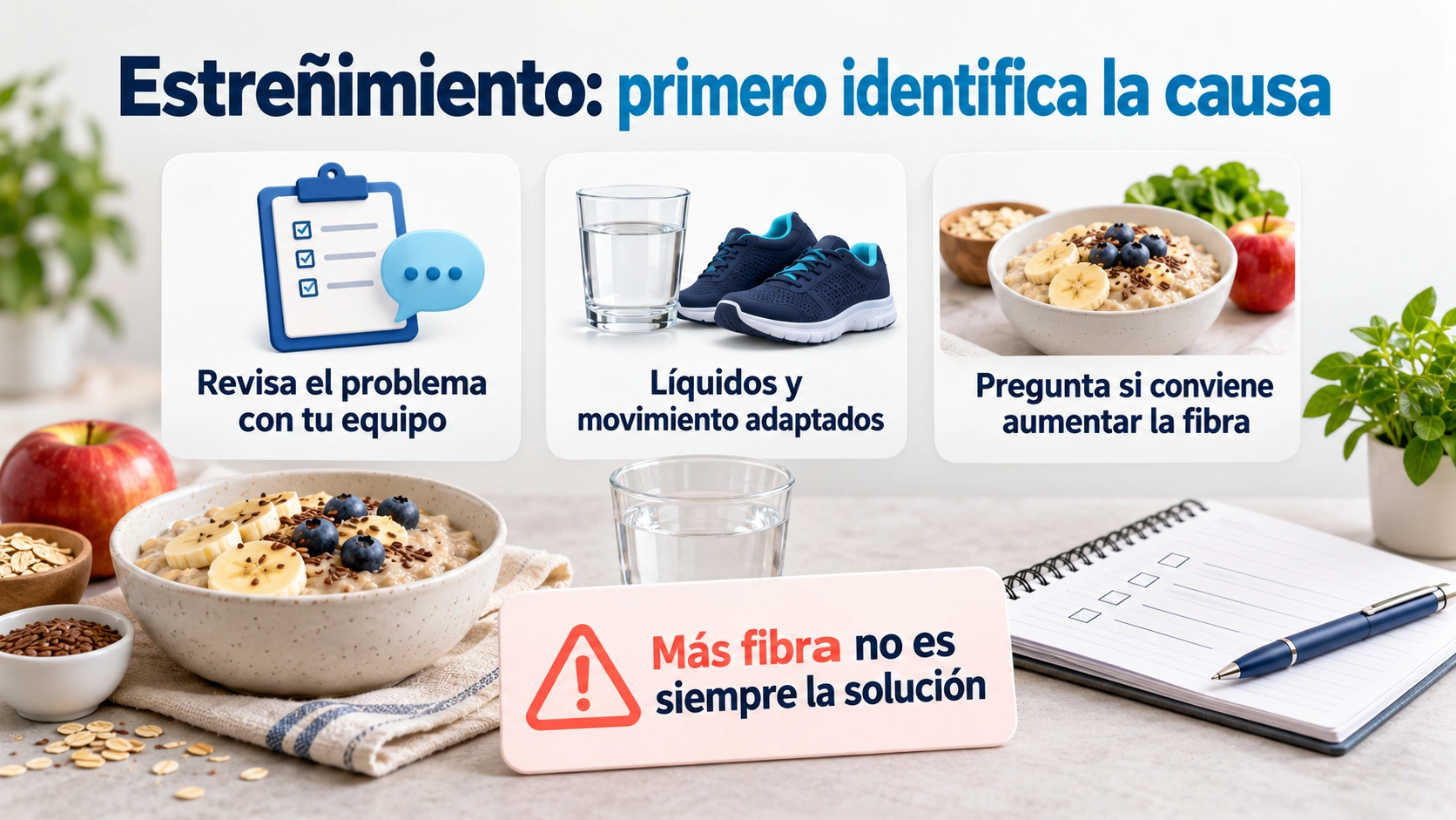 La fibra y las medidas dietéticas para el estreñimiento deben adaptarse a la situación clínica y la medicación.