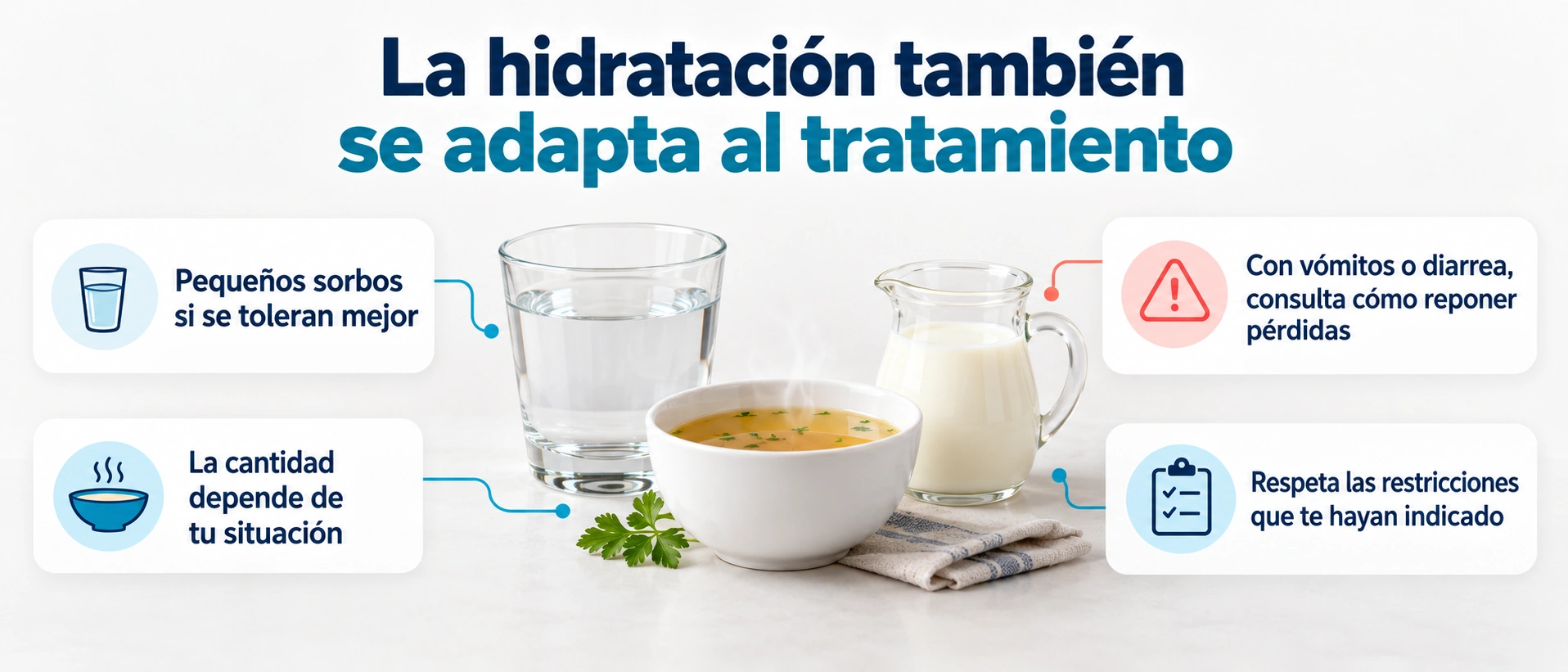 La cantidad y el tipo de líquidos se ajustan a los síntomas y a las indicaciones clínicas.