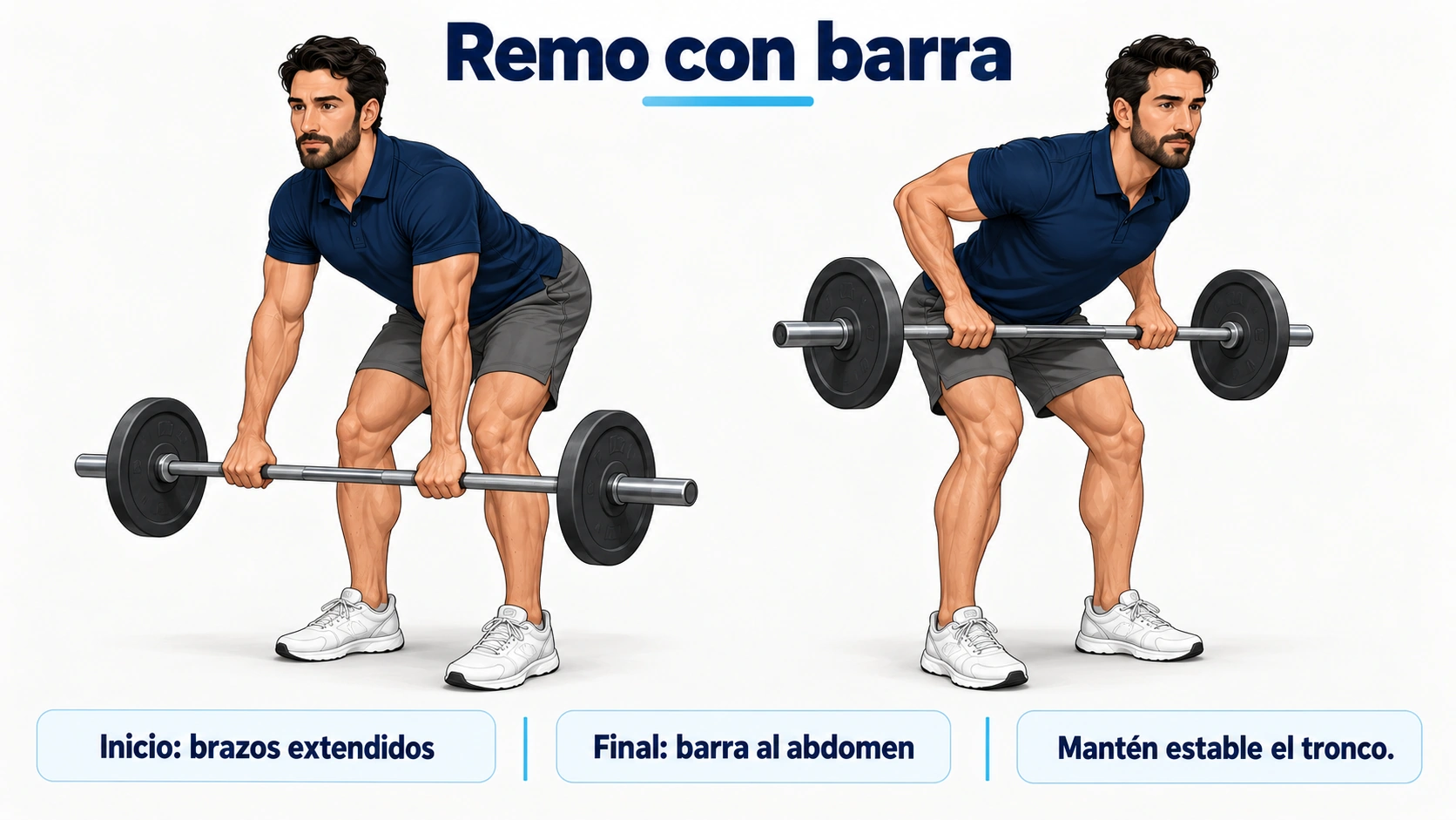 Dos fases del remo, manteniendo la bisagra.