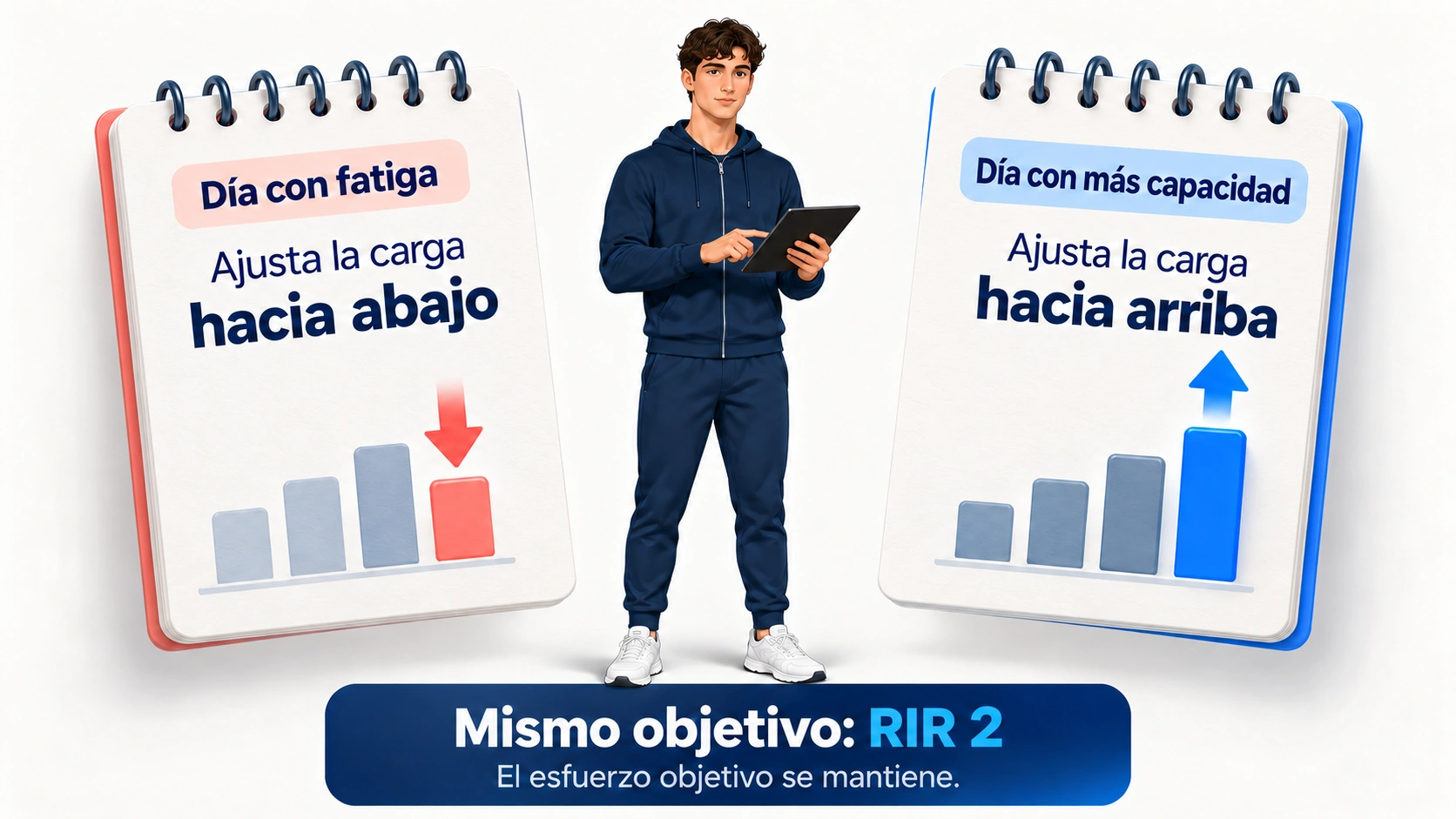 Ajuste de la carga diaria para mantener un objetivo de dos repeticiones en reserva.