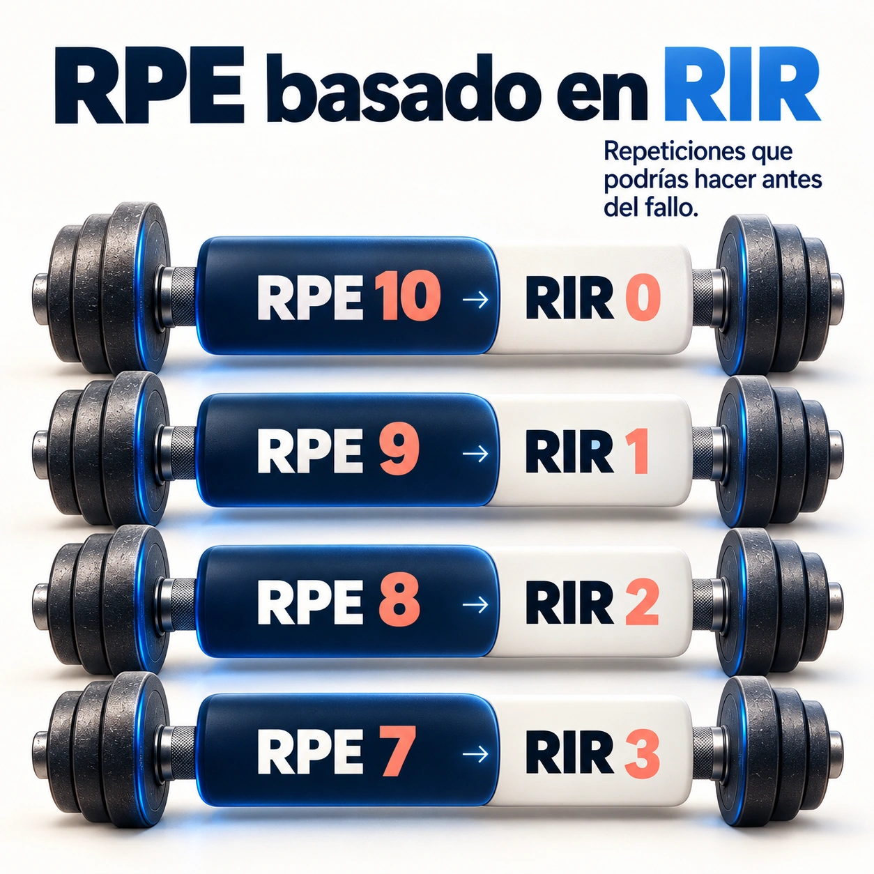 Equivalencias entre RPE 10, 9, 8 y 7 y RIR 0, 1, 2 y 3.