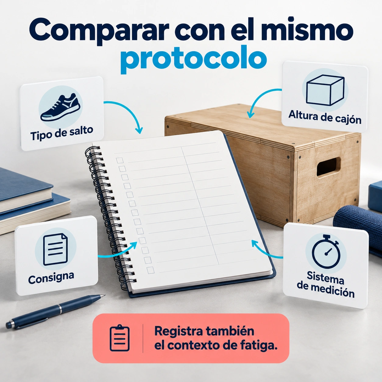El seguimiento del RSI requiere mantener el tipo de salto, la altura de caída, las consignas y el sistema de medición.