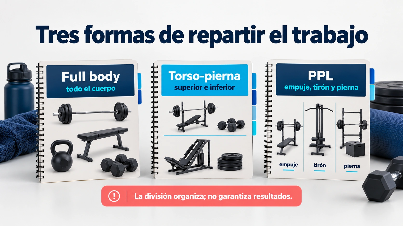 Comparación de las divisiones full body, torso-pierna y push pull legs.
