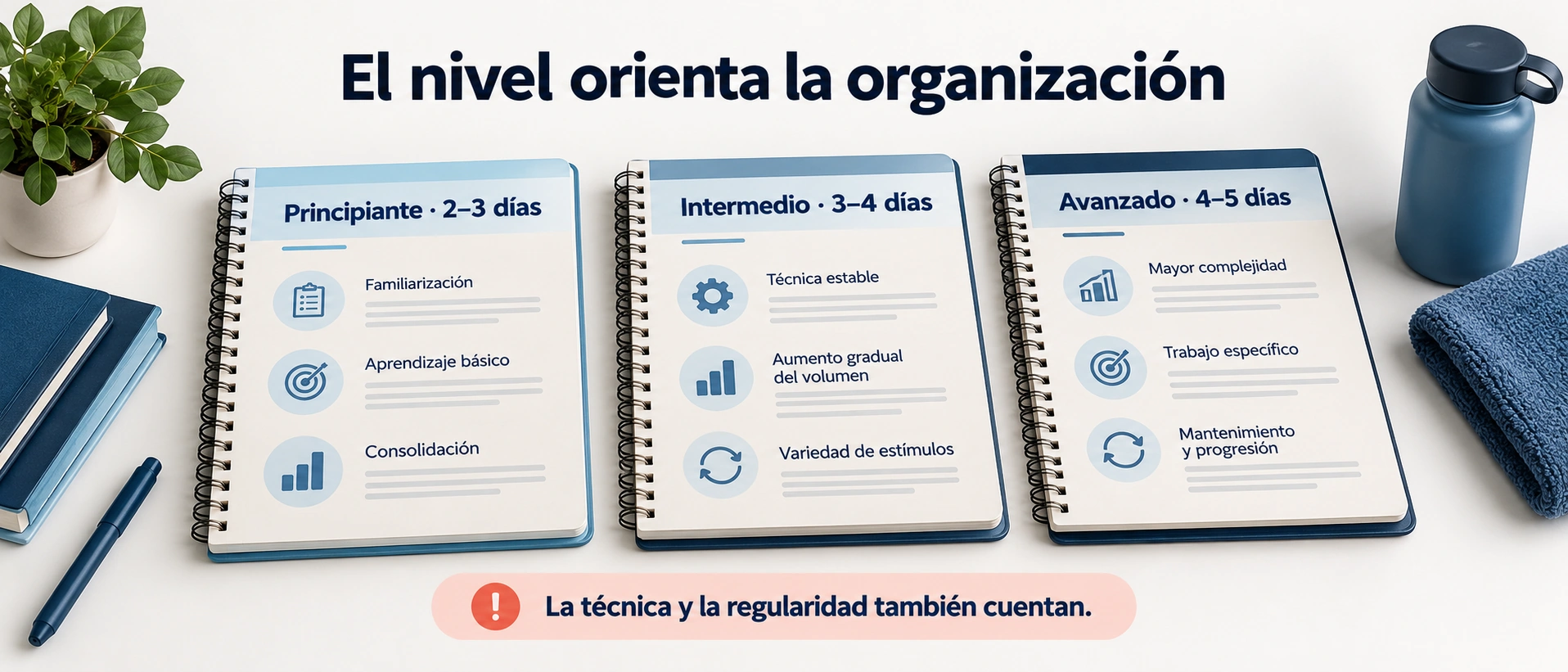Tres etapas orientativas de organización del entrenamiento femenino según experiencia.