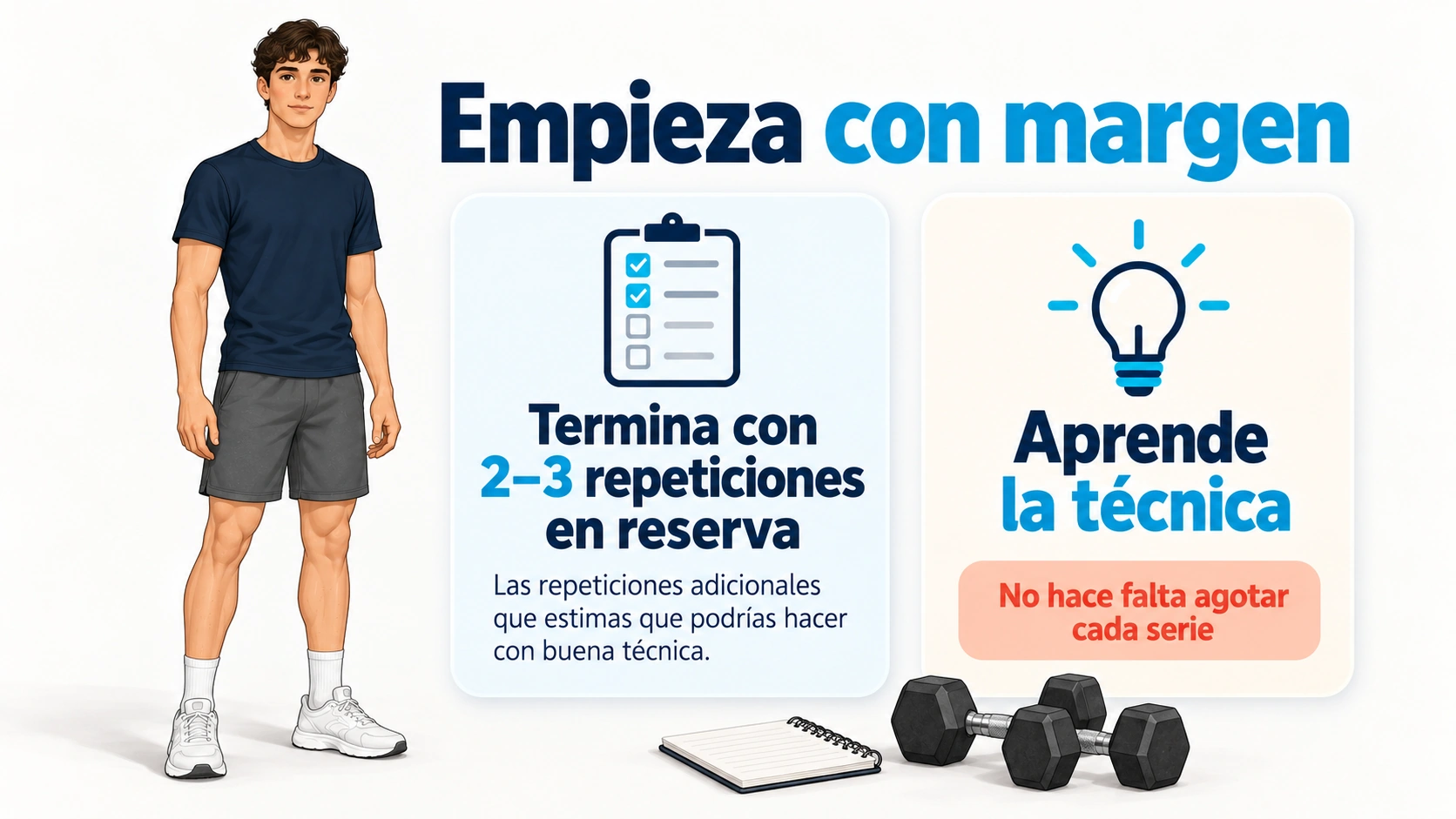 Principiante y explicación de las dos o tres repeticiones adicionales estimadas en reserva.