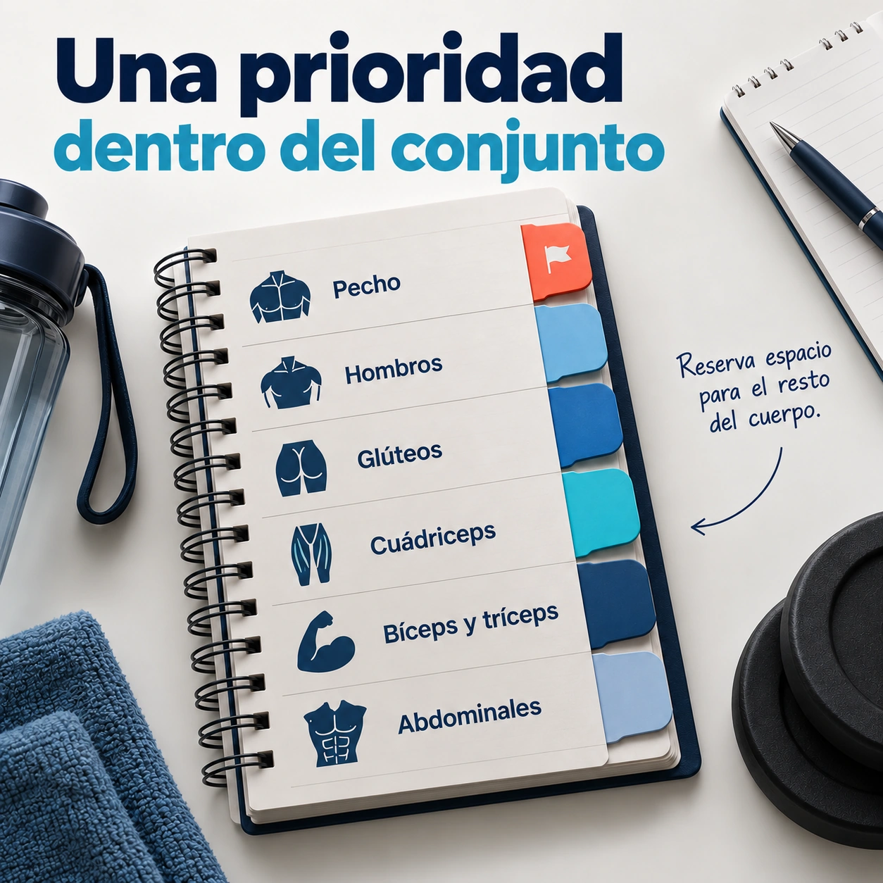 Agenda de grupos musculares con una prioridad y espacio para el resto del cuerpo.