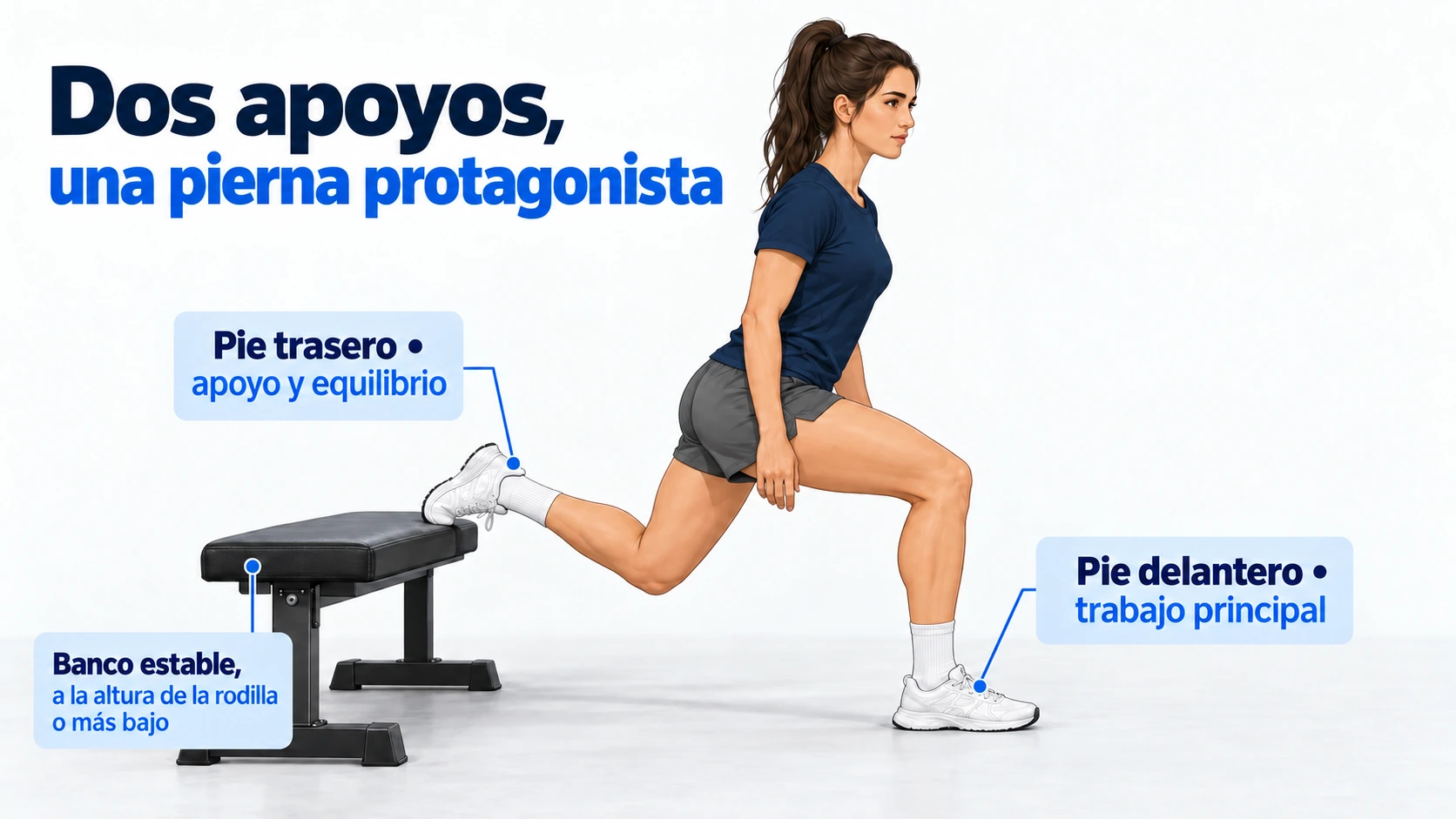 Colocación de los pies y apoyo posterior en la sentadilla búlgara