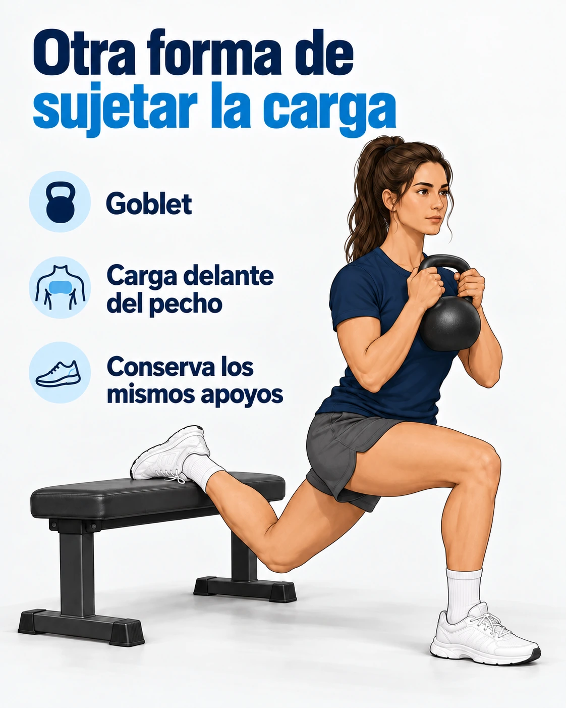 Sentadilla búlgara goblet con kettlebell delante del pecho