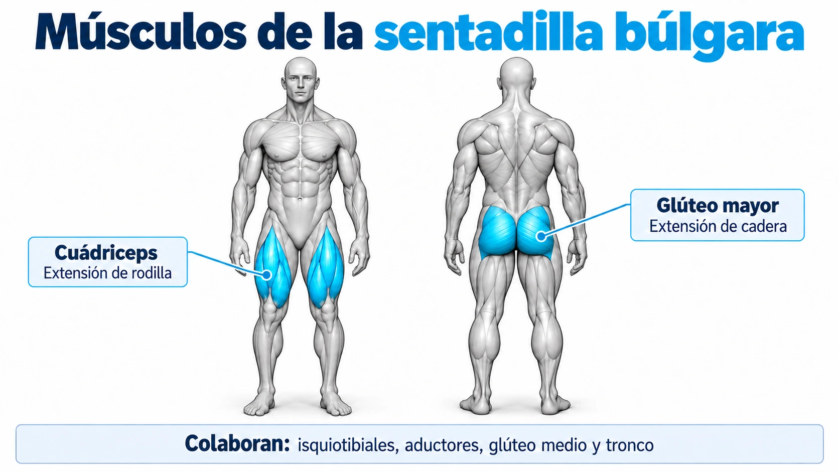 Cuádriceps y glúteo mayor implicados en la sentadilla búlgara