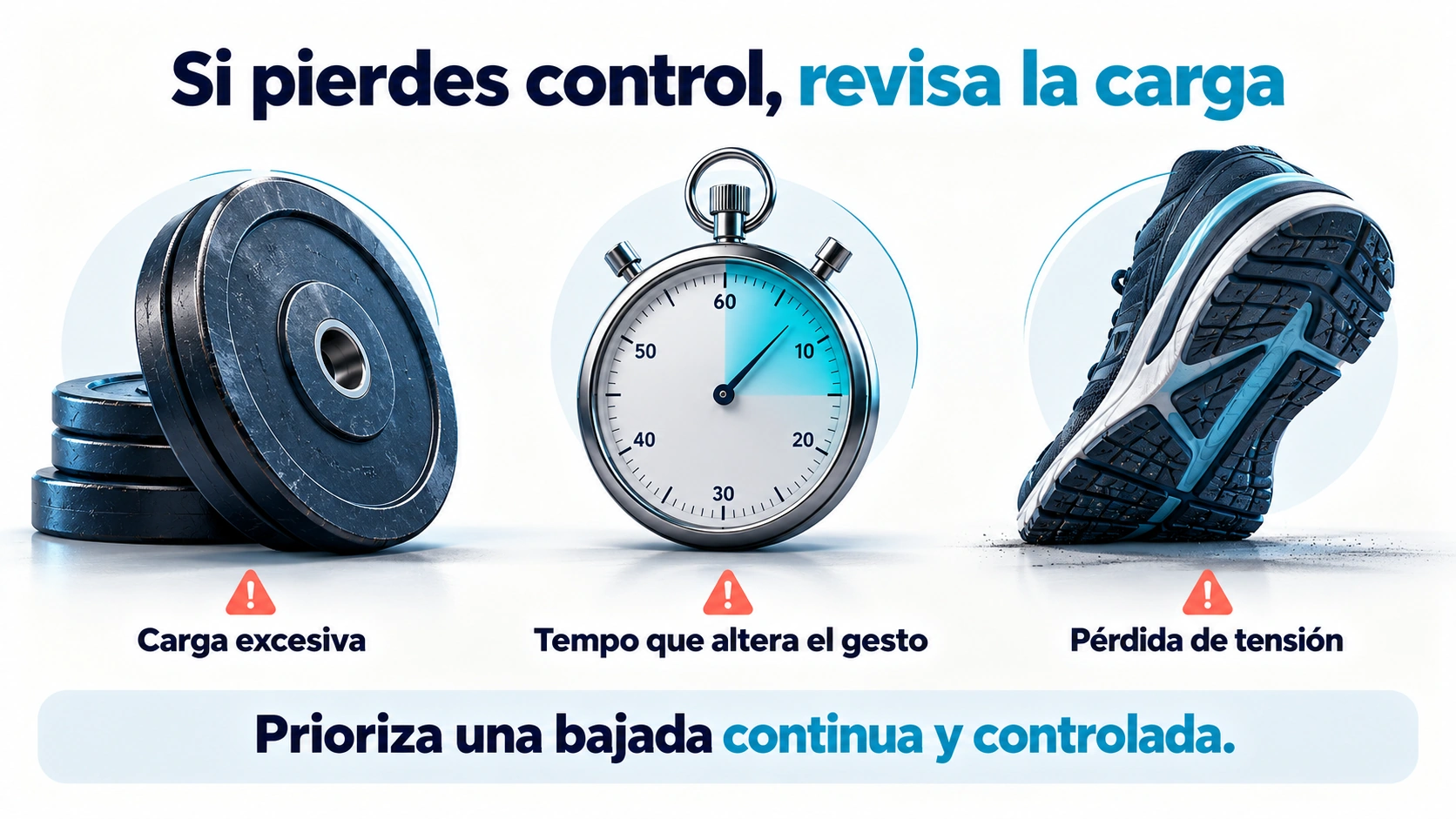 Errores al enfatizar la fase excéntrica: carga excesiva, tempo inadecuado y pérdida de tensión