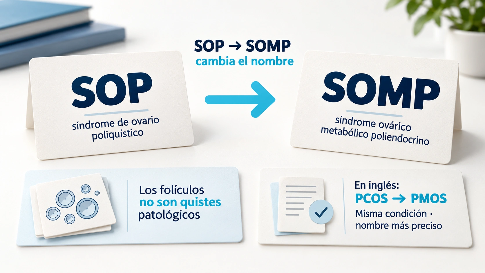 Cambio de denominación de SOP a SOMP, o de PCOS a PMOS en inglés, para describir con mayor precisión la misma condición