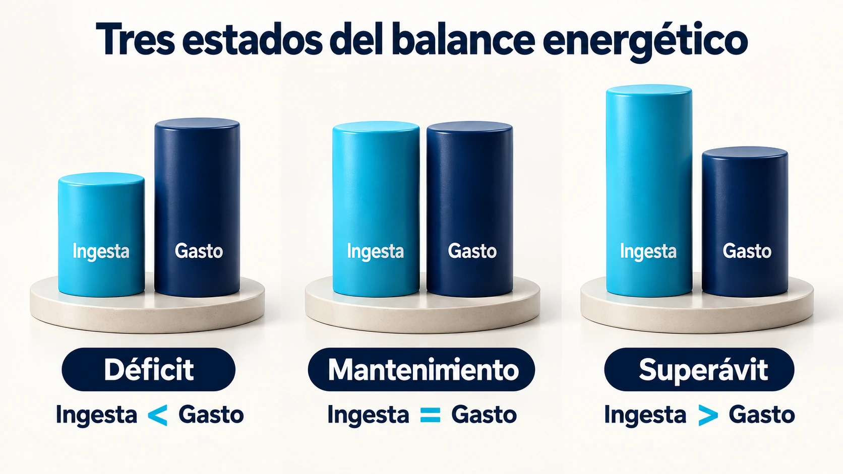 Comparación de déficit, mantenimiento y superávit según si la ingesta es menor, igual o mayor que el gasto energético.