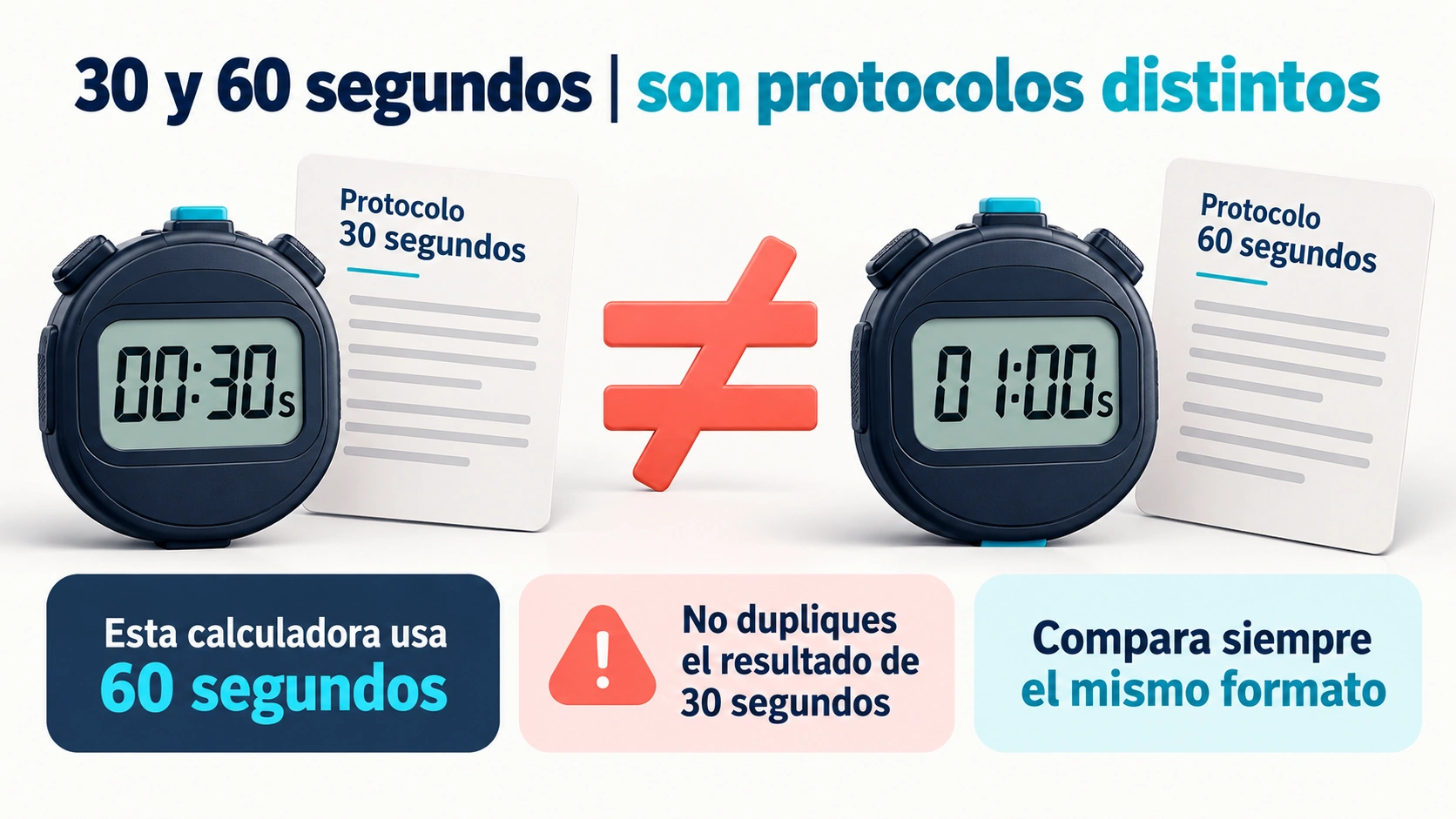 Los resultados de 30 y 60 segundos no se comparan con el mismo baremo