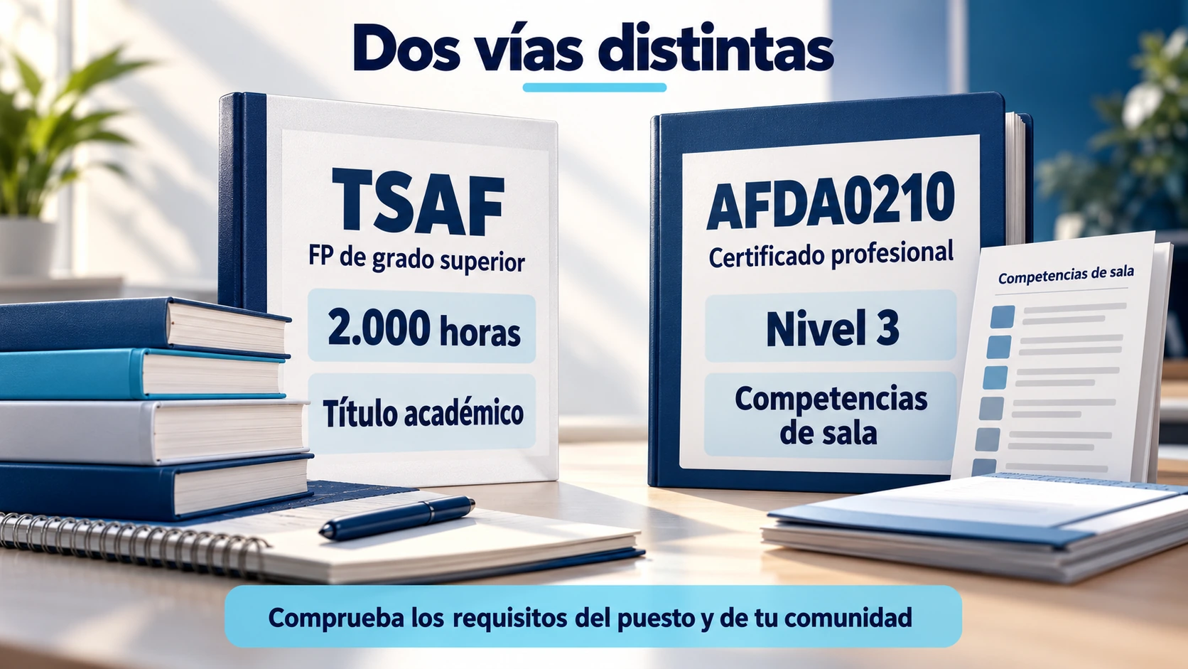 Comparación del TSAF como FP de grado superior de 2.000 horas y el certificado profesional AFDA0210 de nivel 3.