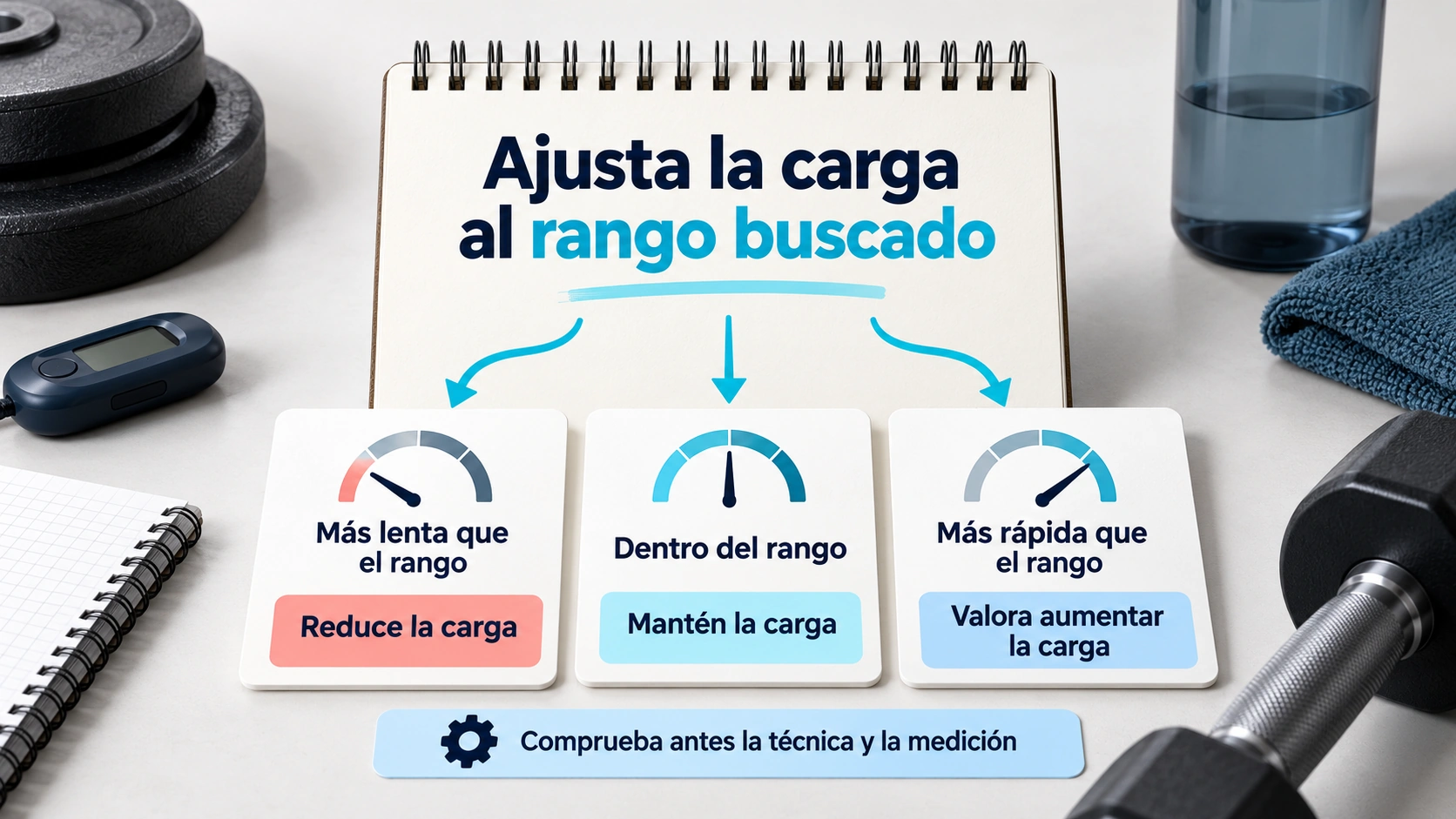 Ajuste de carga en VBT según la velocidad de la primera repetición y el rango objetivo