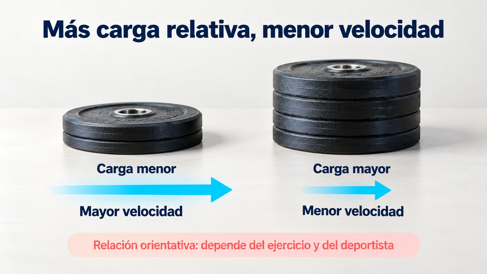 Relación inversa entre carga relativa y velocidad de ejecución, dependiente del ejercicio y del deportista
