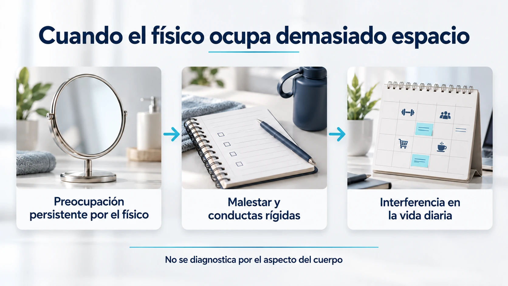 La dismorfia muscular implica preocupación persistente, malestar e interferencia cotidiana.