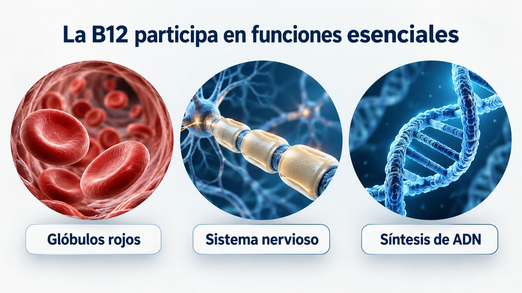 La B12 interviene en sangre, sistema nervioso y síntesis de ADN.