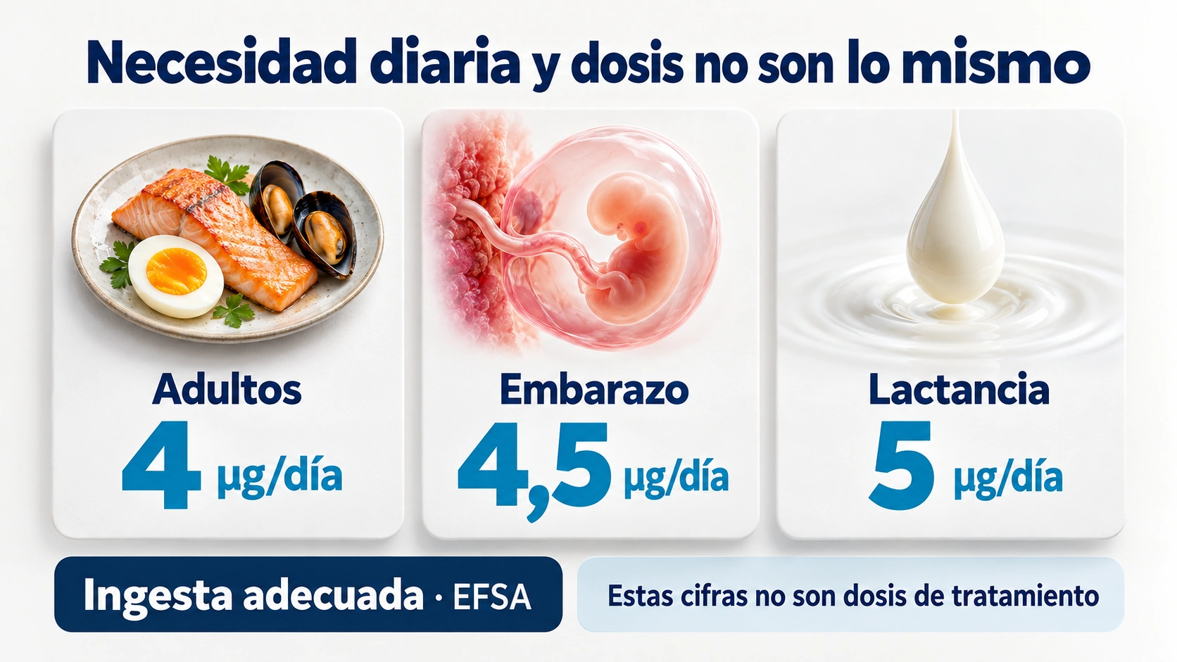 La ingesta adecuada europea varía por etapa y no es una pauta de suplemento.