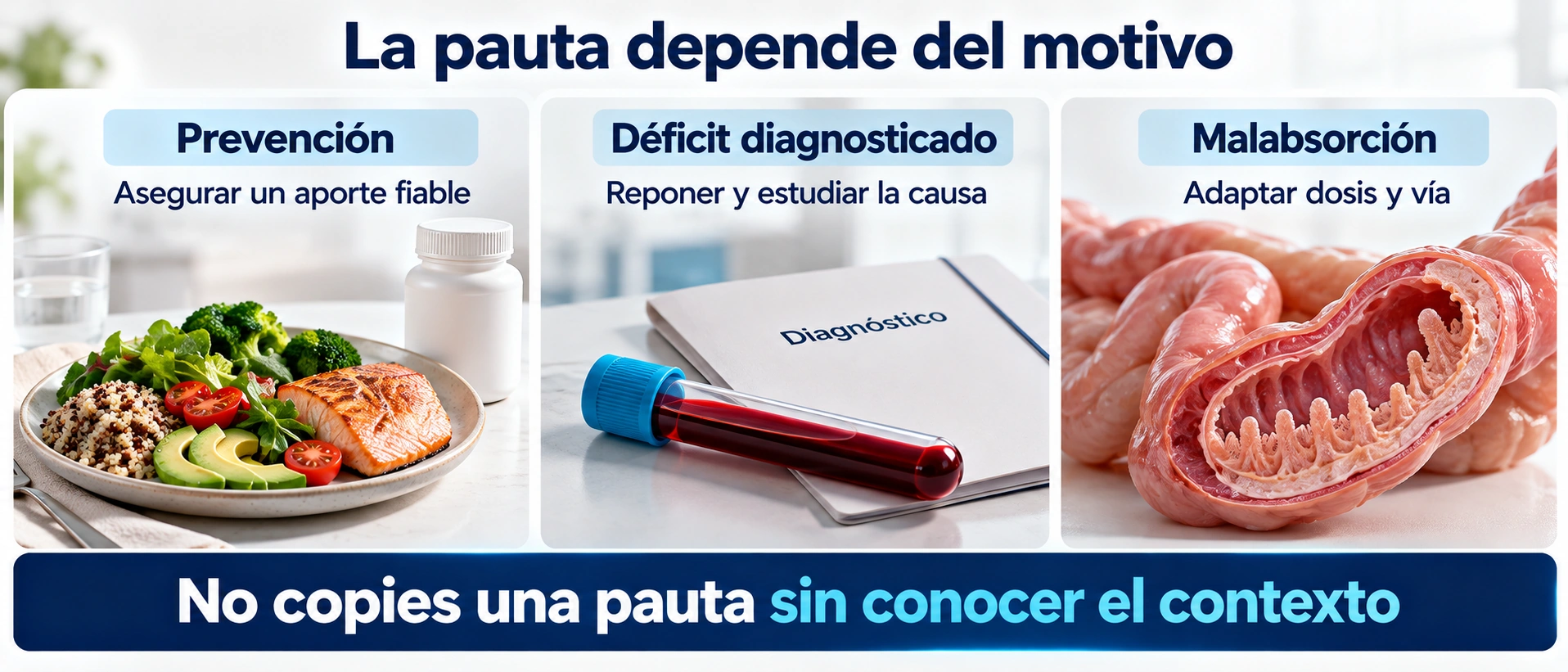Prevención, déficit y malabsorción requieren decisiones distintas.